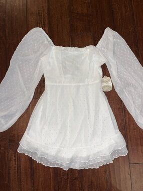 Western Altar'd State White Swiss Dot Puff Sleeve Mini Dress (NWT) Bridal
